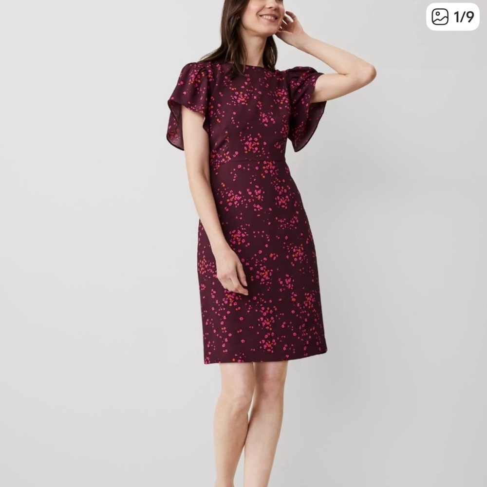 Ann Taylor Plum Dress with Pink Floral Design